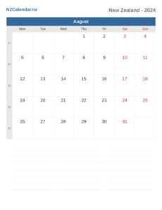 Calendar 2024 August