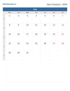 Calendar 2024 July