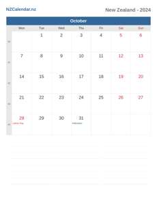 Calendar 2024 October