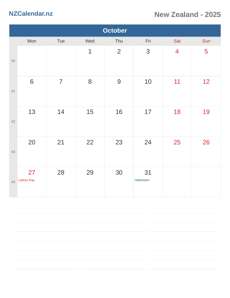 Calendar 2025 October