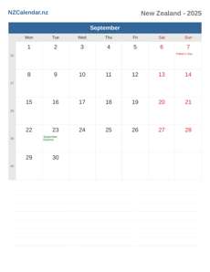 Calendar 2025 September