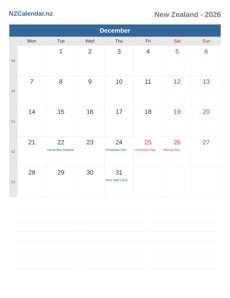 Calendar 2026 December