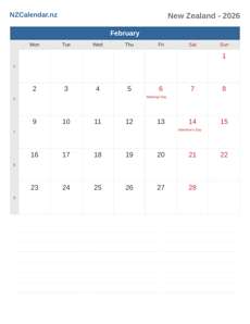 Calendar 2026 February