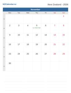 Calendar 2026 November