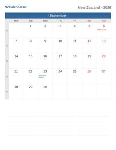 Calendar 2026 September