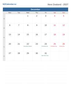 Calendar 2027 December