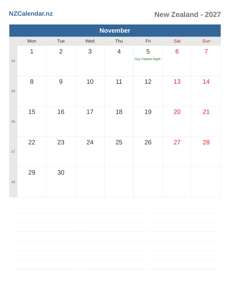 Calendar 2027 November