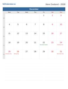 Calendar 2028 December