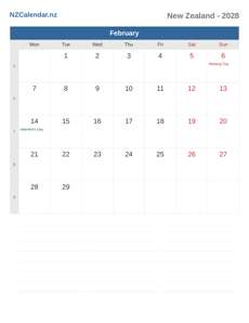 Calendar 2028 February