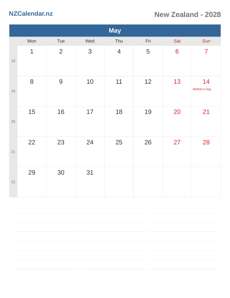 Calendar 2028 May