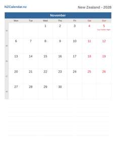 Calendar 2028 November