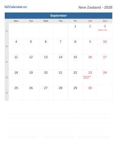 Calendar 2028 September