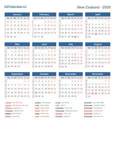 Calendar 2029